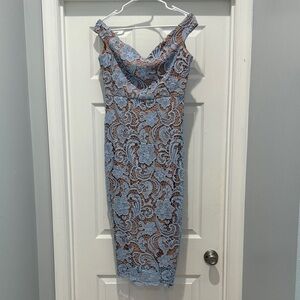 Boohoo Light Blue Lace Midi Dress